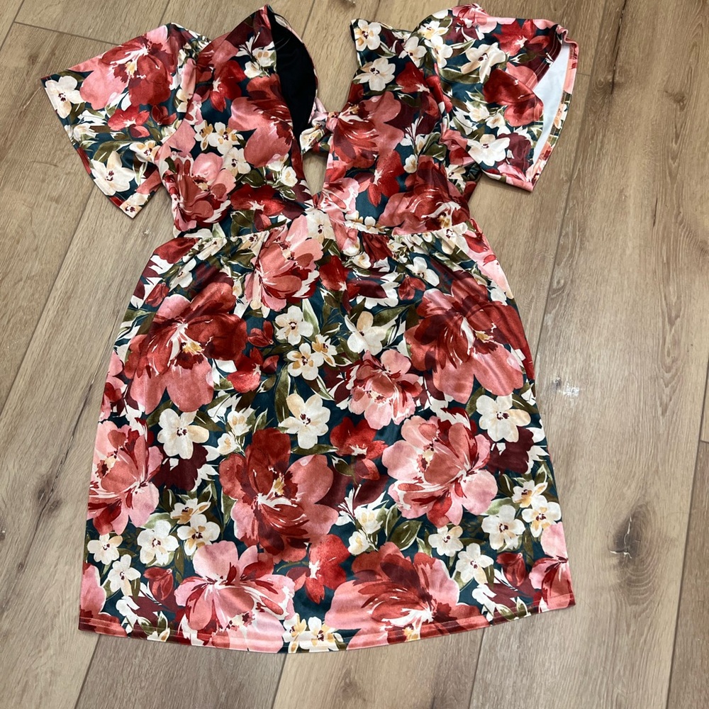 Floral women’s sexy velvet Dress in Red and Pink